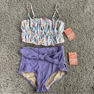 Kortni Jeane Ruffle Top and Purple Tie Up Front Bottoms Swim Suit
